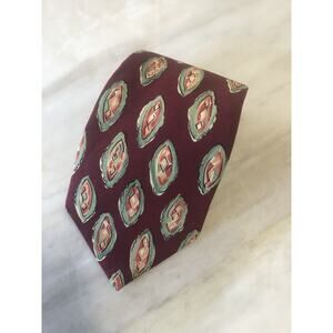 Chaps Ralph Lauren Tie Red Burgundy Green Abstract Silk 3.75"x55.5"